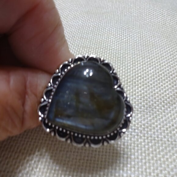 Beautiful LABRADORITE HEART Handmade Sterling 925 Ring Size 10.75 #203C - Picture 1 of 3